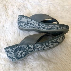 Indigo blue leather platform sandals, 11M